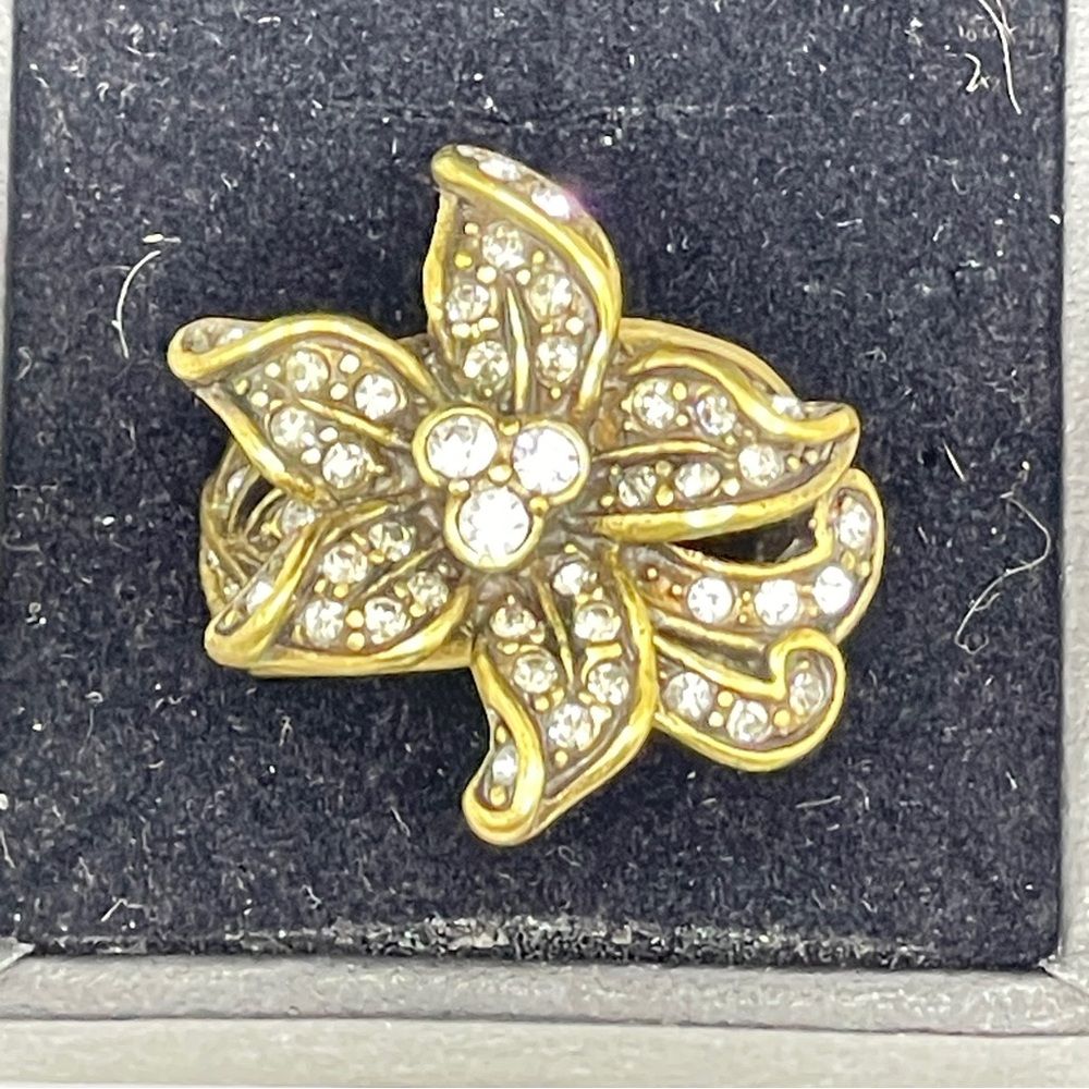 Heidi Daus Perennial Favorite Antique Gold Clear Crystal Ring 6 3/4